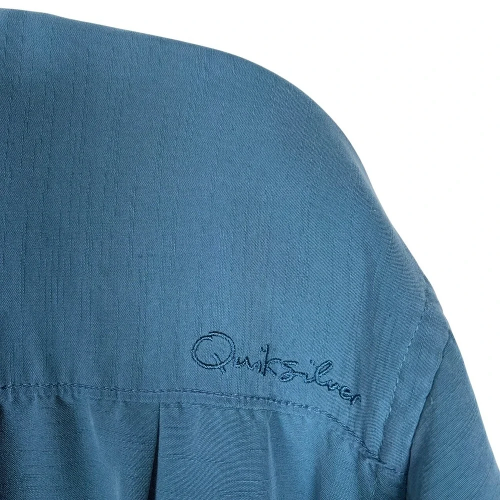 Quiksilver Waterman Shirt Mens XXL‎ Embroidered Blue Water Fish Short Sleeve